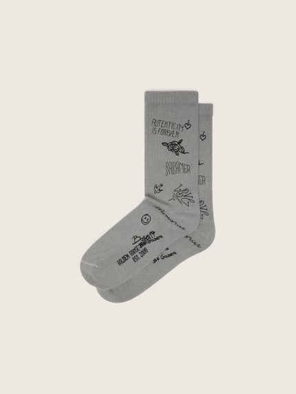 Gray ribbed socks with black scribble print