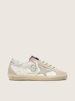 Women's Super-Star in white and powder-pink leather with silver Swarovski crystal star