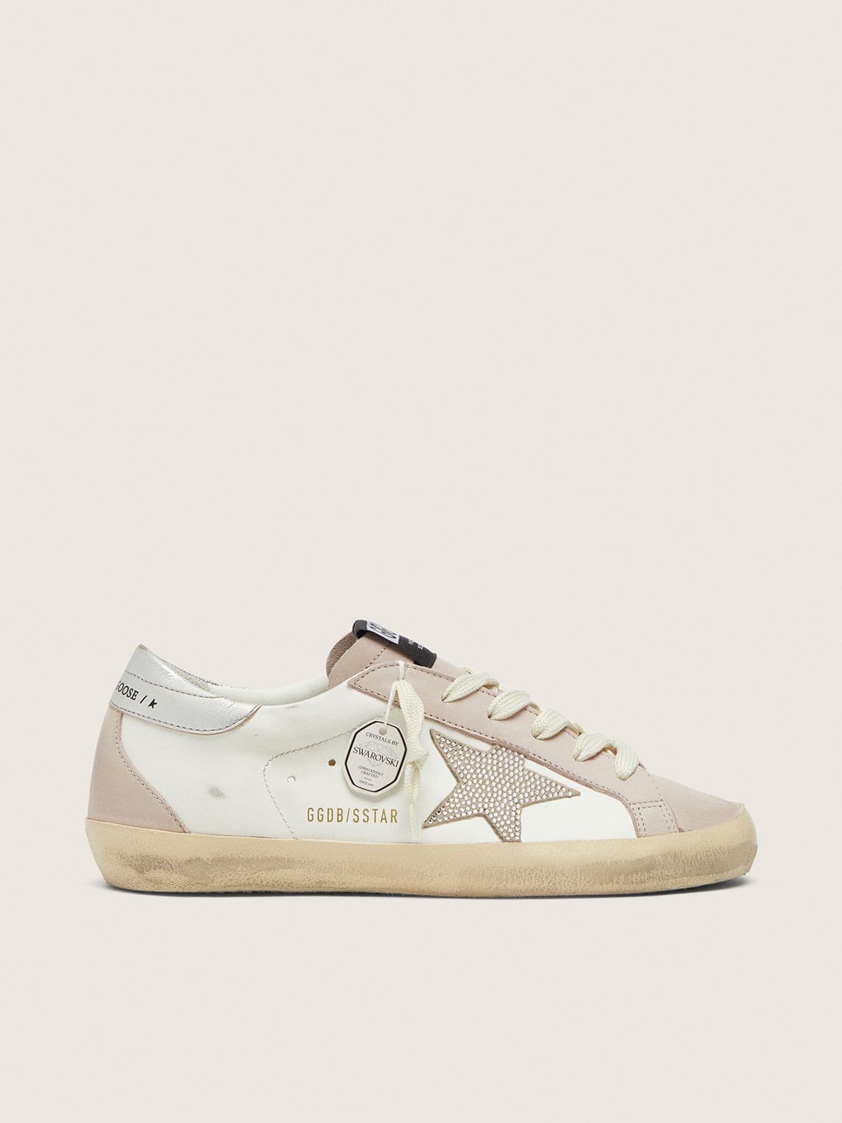 fad25ed6e8fda48a1bbb73488a4761aaadfe4c09e9304df27e757dca7f7d17fa Women's Super-Star in white and powder-pink leather with silver Swarovski crystal star - Image 1