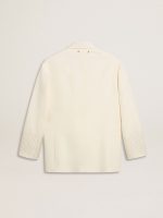 Single-breasted oversize jacket in white with silk effect and embroidery - Image 6