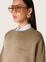Unisex sweatshirt in military-green bleached-look cotton with embroidered logo - Image 4