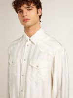 Men's oversized worn-white shirt with vertical stripes - Image 5