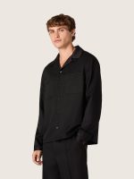 Men's shirt in black wool twill with black satin details - Image 5
