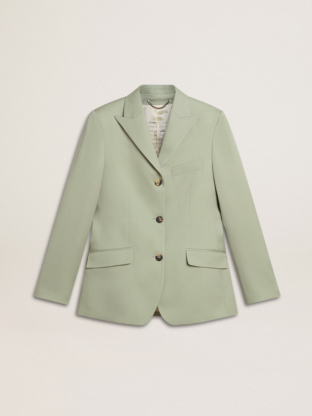 fc3a8d861346948cc4814958627ca238507c515c2410b148029c43b530b3b982 Women's blazer jacket in sage-green wool - Image 1