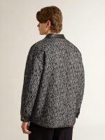 Gray herringbone jacket with black leather details - Image 4