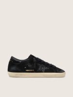 Women's Super-Star LTD in black suede with black glitter star and black leather heel tab