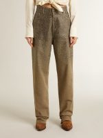 Women's khaki cotton pants with gradient Swarovski effect - Image 2
