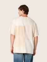 Men's T-shirt in cotton jersey with white and beige patchwork effect - Image 6