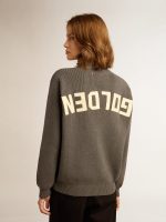 Women's round-neck sweater in dark gray cotton with logo on the back - Image 4