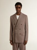 Men's beige chevron wool blend double-breasted blazer - Image 2