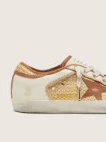 Women's Super-Star in white leather and raffia with brick-red star and inserts - Image 4