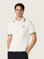 Men's white cotton polo shirt with openwork jacquard pattern - Image 5