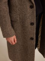 Men's single-breasted wool coat with beige and gray herringbone weave - Image 5