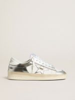 Stardan in silver foiled leather with white heel tab