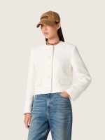 Women's boxy jacket in boucl�� cotton with all-over beads - Image 5
