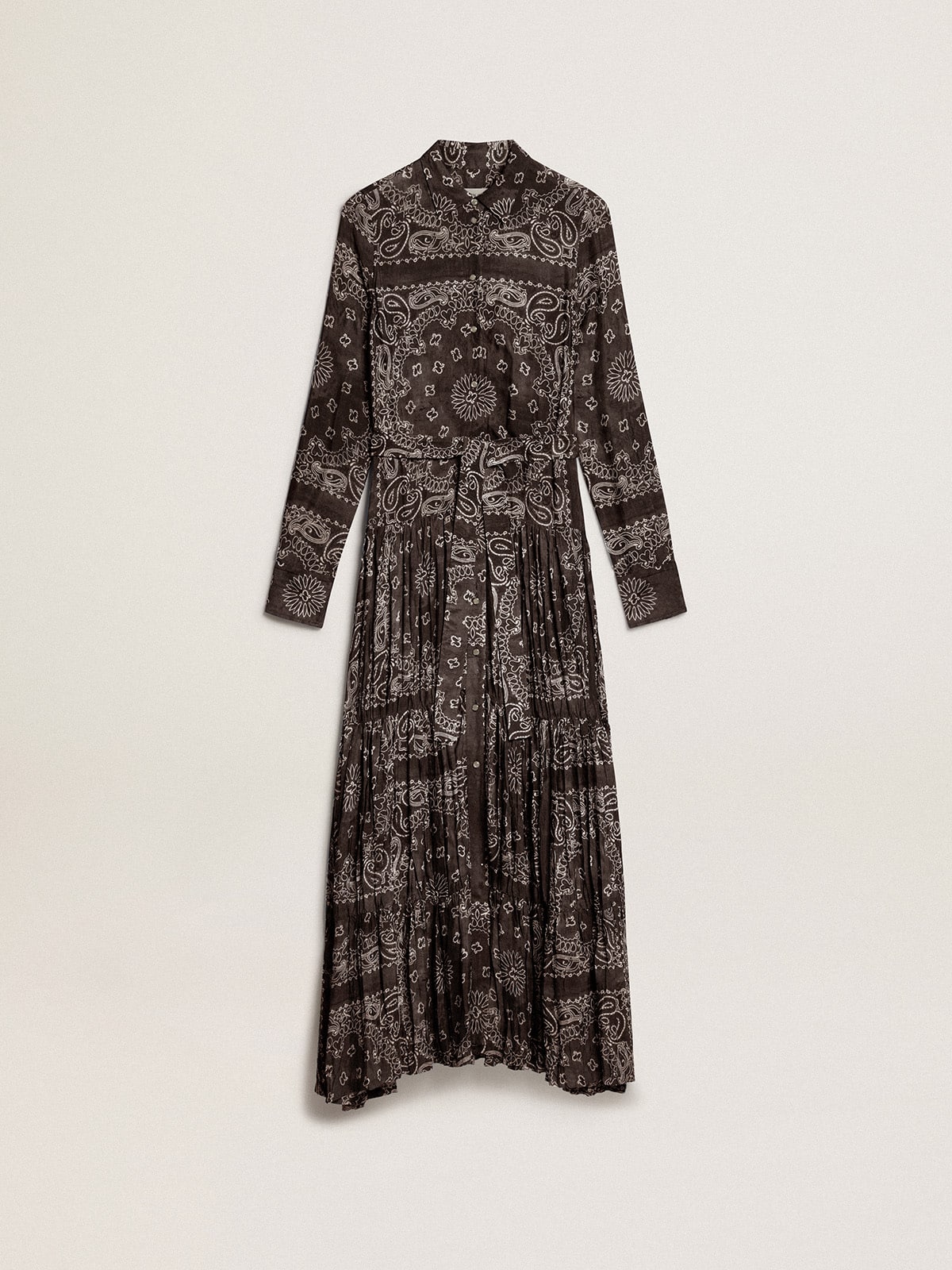 fe4acf74e97ee8c9856638466c83aa3d95562e84990fc41354db296421e617f5 Anthracite-gray shirt dress with paisley print - Image 1