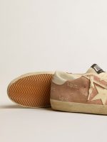 Women's Super-Star in powder-pink suede with cream leather star - Image 4