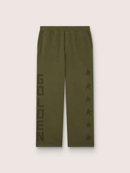 Kids' sweatpants in olive-green cotton with logo