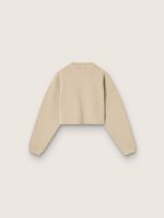 Women's cropped sweatshirt in beige cotton with print - Image 2