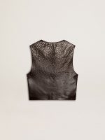 Women's black leather waistcoat with gradient-effect studs - Image 2