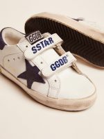 Old School Junior in white leather with blue suede star and heel tab - Image 3