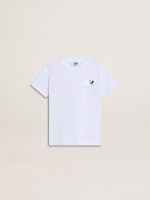 Kids' white cotton T-shirt with silver print