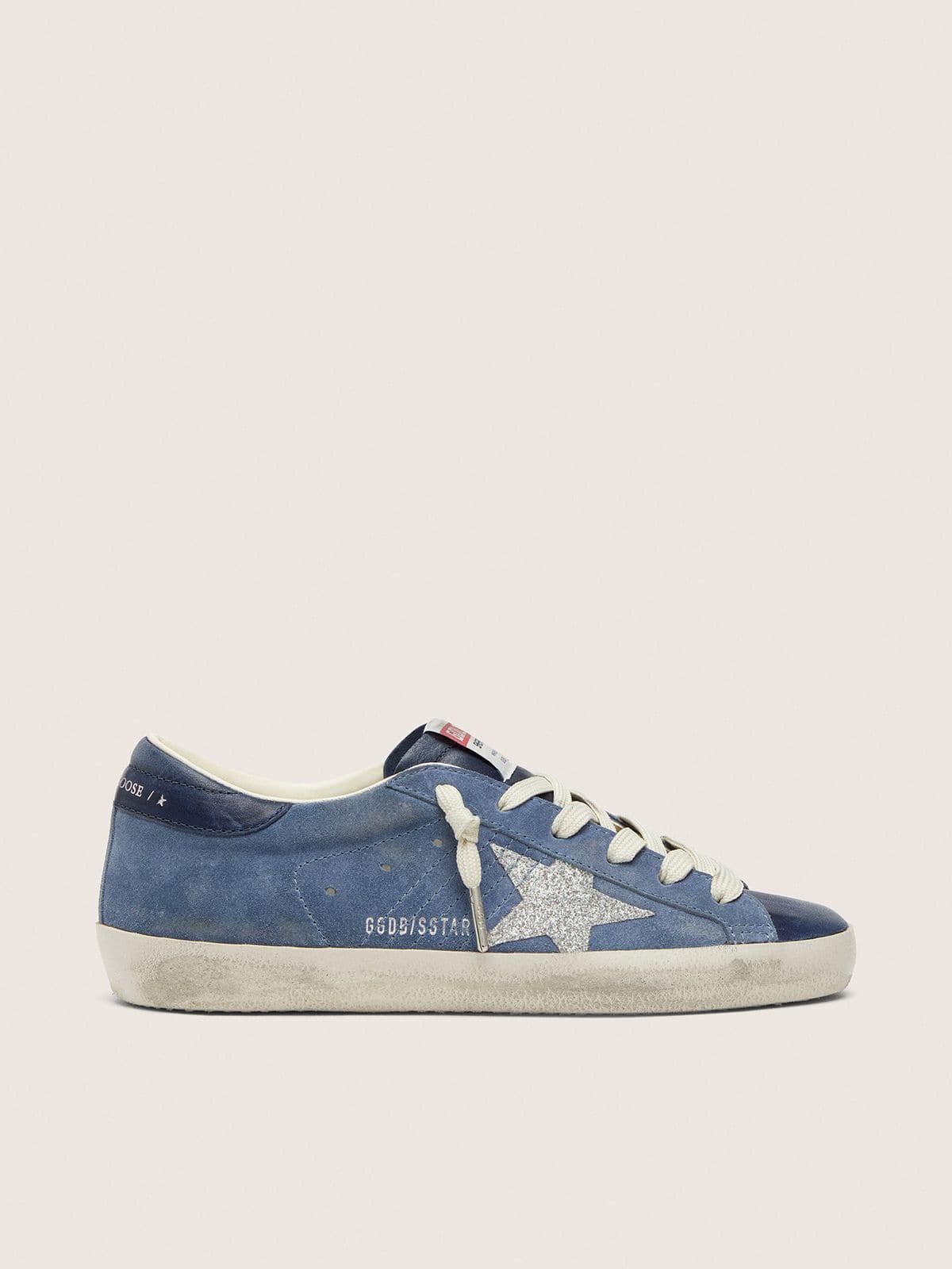 ff5cd165623463bf76a1fef378100989dff611f4c2ca12b95e85abd112a4028e Women's Super-Star in denim-blue suede with silver glitter star - Image 1