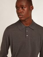 Men's long-sleeved polo shirt in gray merino wool - Image 2