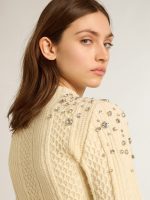 Women's cropped worn-white sweater with decorative crystals - Image 5
