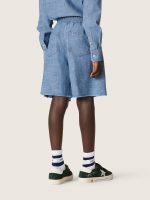 Journey unisex shorts in light blue cotton chambray with embroidered logo - Image 6