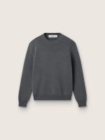 Women's round-neck sweater in dark gray cotton with logo on the back